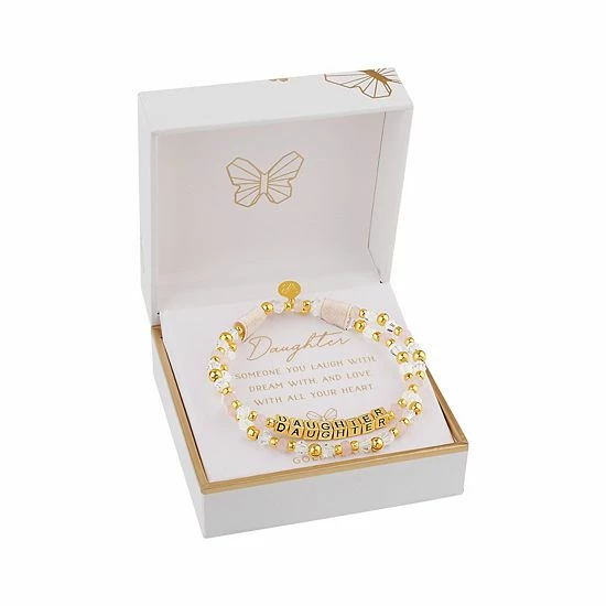 Wholesale β€οΈ Unbranded Crystal & 18k Gold Plated Bead "Daughter" Stretch Bracelet Duo Set π - Image 2