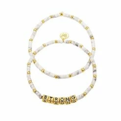 Best Pirce 💯 Unbranded Two-Tone White Howlite Bead & 18k Gold Plated "Strong" Double Stretch Bracelet Set 👍