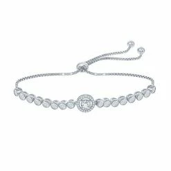 Best deal 😍 Unbranded Sterling Silver Round Halo Cubic Zirconia Bolo Bracelet 🛒