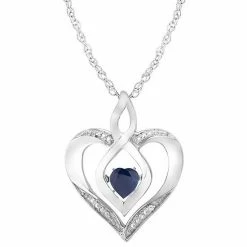 Budget ⌛ Unbranded Sterling Silver Gemstone & Diamond Accent Heart Pendant Necklace Created Blue Sapphire 👏