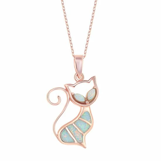 Wholesale ๐ Unbranded 14k Rose Gold Over Silver Lab-Created Opal Cat Pendant ๐ฏ