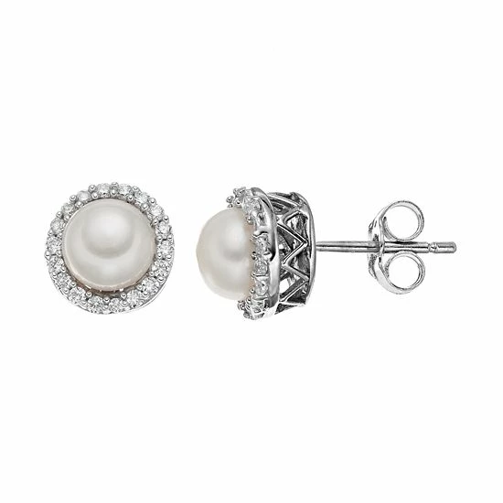 Coupon ๐ Unbranded Dyed Freshwater Cultured Pearl & Cubic Zirconia Sterling Silver Halo Button Stud Earrings ๐
