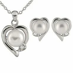 Best deal 💯 Unbranded Sterling Silver Freshwater Cultured Pearl Heart Pendant & Earring Set ⭐