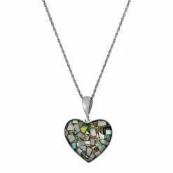Best Pirce 😀 Unbranded Sterling Silver Abalone & 👩 Mother-of-Pearl Mosaic Heart Pendant Necklace ✔️
