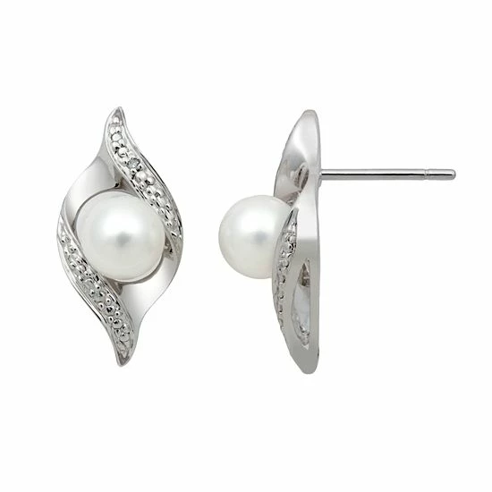 Best deal ๐คฉ Unbranded Sterling Silver Freshwater Cultured Pearl And Diamond Accent Swirl Drop Earrings ๐