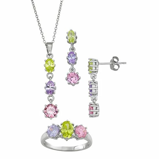 Cheap 🌟 Unbranded Sterling Silver Pastel Cubic Zirconia Pendant, Earring & Ring Set 😉