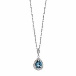 Cheapest ✨ Unbranded Sterling Silver London Blue Topaz & Lab-Created White Sapphire Teardrop Pendant Necklace 😀