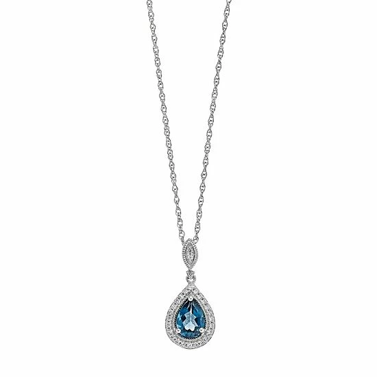 Cheapest ✨ Unbranded Sterling Silver London Blue Topaz & Lab-Created White Sapphire Teardrop Pendant Necklace 😀