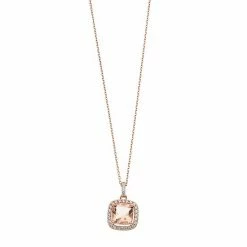 Brand new 💯 Unbranded 14k Rose Gold Over Silver Simulated Morganite Cushion Pendant Necklace 😀