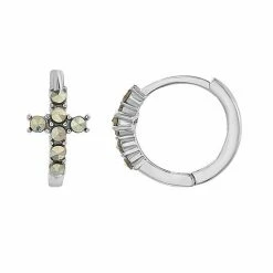 Coupon ⭐ Unbranded Silver Plated Marcasite Cross Huggie Hoop Earrings 🌟