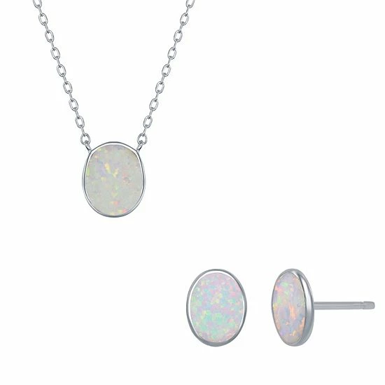 Promo 🎉 Unbranded Sterling Silver Lab-Created Opal Disc Pendant Necklace & Earrings Set Blue 👏 - Image 5