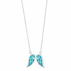 Best deal 🎁 Unbranded Sterling Silver Lab-Created Blue Opal Angel Wing Necklace 🔔