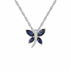 Coupon ✨ Unbranded Sterling Silver Lab-Created Blue & White Sapphire Butterfly Pendant Necklace 🌟