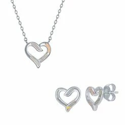 Budget 🛒 Unbranded Sterling Silver Lab-Created Opal Open Heart Pendant Necklace & Earrings Set White 🔔
