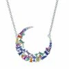 New 🔔 Unbranded Sterling Silver Rainbow Baguette CZ Moon Necklace 😀