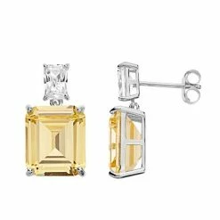 Best deal 🛒 Unbranded Sterling Silver Yellow Cubic Zirconia Two-Stone Drop Earrings 👏