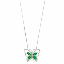 Outlet 🌟 Unbranded Sterling Silver Simulated Emerald & Lab-Created White Sapphire Pendant Necklace 😀
