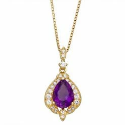 Best Pirce 🛒 Unbranded 14k Gold Over Silver Amethyst & Lab-Created White Sapphire Pendant Necklace 🌟