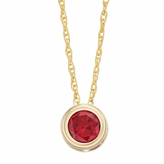 New 🔥 Unbranded Pure Gem Collection 10k Gold Lab-Created Ruby Bezel Pendant Necklace 🔥