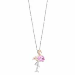 Promo 🌟 Unbranded 14k Rose Gold Over Silver Two-Tone Lab-Created Pink Sapphire Flamingo Pendant Necklace 🥰