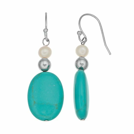 Coupon ๐ Unbranded Sterling Silver Simulated Turquoise & Freshwater Cultured Pearl Drop Earrings ๐