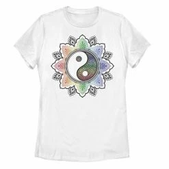 Promo 👏 Unbranded Juniors' Henna Yin Yang Chakra Geometric Tee White 🧨