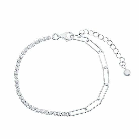 Brand new ๐ Unbranded Cubic Zirconia Half Tennis & Half Paper Clip Bracelet Gold Tone ๐ - Image 2