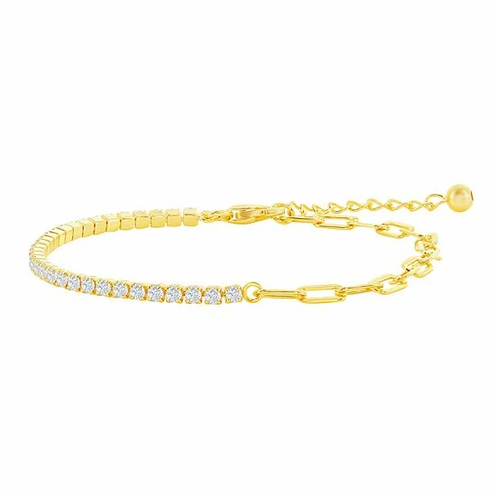 Brand new ๐ Unbranded Cubic Zirconia Half Tennis & Half Paper Clip Bracelet Gold Tone ๐ - Image 5