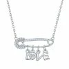 Budget 🥰 Unbranded Sterling Silver Cubic Zirconia Safety Pin "Love" Necklace ✨