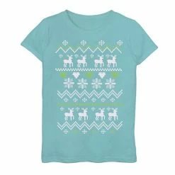 Flash Sale 💯 Unbranded 👧 Girls 7-16 Fairisle Deer Graphic Tee Tahi Blue 💯