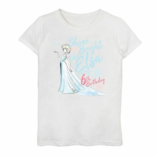 Hot Sale ✔️ Unbranded Disney's Frozen 👧 Girls 7-16 Elsa 6th 🎂 Birthday Graphic Tee White 🎉