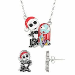 Cheap ⭐ Unbranded Disney Fashion Nightmare Before ❄ Christmas Jack & Sally Nickel Free Necklace & Earring Set ✔️