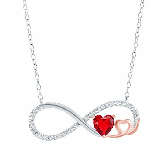 Budget ๐ฏ Unbranded Sterling Silver Gemstone Infinity Double Heart Pendant Necklace Simulated Ruby ๐คฉ