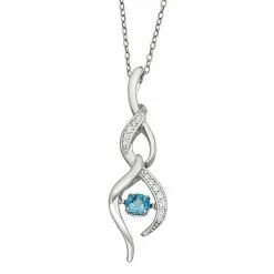 Budget ⭐ Unbranded Sterling Silver Swiss Blue Topaz & Lab-Created White Sapphire Drop Pendant Necklace 👏