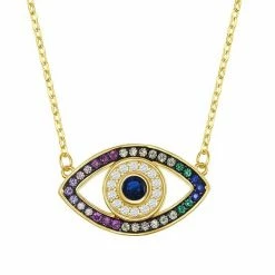 Buy ⌛ Unbranded Rainbow Cubic Zirconia Evil Eye Pendant Necklace Gold Tone 🌟