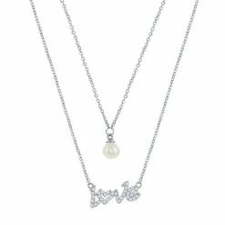Buy ⌛ Unbranded Sterling Silver Cubic Zirconia "Love" & Freshwater Cultured Pearl Layered Necklace 🤩