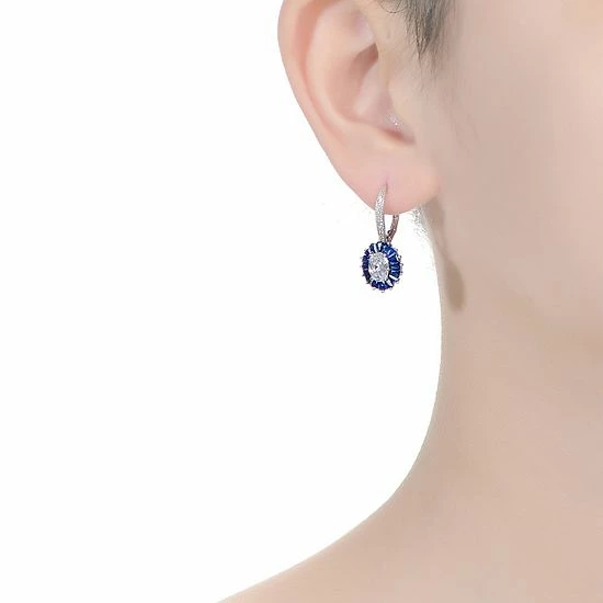 Best Pirce ✔️ Unbranded Sterling Silver Blue Cubic Zirconia Leverback Earrings 🔔 - Image 2