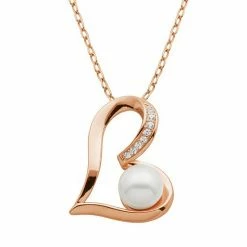 New 😍 Unbranded Freshwater Cultured Pearl And Lab-Created White Sapphire 18k Rose Gold Over Silver Heart Pendant Necklace 😉