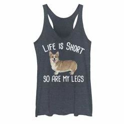 Brand new ✔️ Unbranded Juniors' "Life Is Short So Are My Legs" Corgi 🦮 Dog Graphic Tank Black Heather 😀