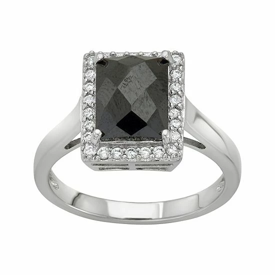 Coupon ๐ Unbranded Sterling Silver Black Spinel & Lab-Created White Sapphire Halo Ring ๐