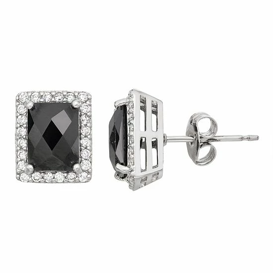 Outlet ๐คฉ Unbranded Sterling Silver Black Spinel & Lab-Created White Sapphire Halo Stud Earrings โจ