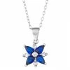 Hot Sale 🛒 Unbranded Sterling Silver Lab-Created Blue Spinel & Cubic Zirconia Flower Pendant Necklace 👍