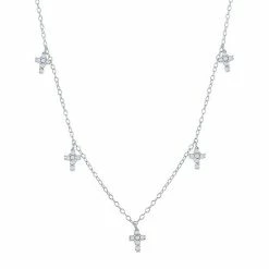 Best Pirce ✨ Unbranded Sterling Silver Cubic Zirconia Dangling Cross Station Necklace 😍
