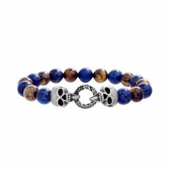Cheap 👍 Unbranded Men's Tiger's Eye & Lab-Created Lapis Lazuli Bead Skull Bracelet 💯
