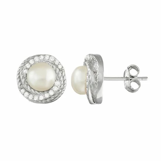Best deal 🤩 Unbranded Sterling Silver Freshwater Cultured Pearl & Cubic Zirconia Swirl Stud Earrings ✔️