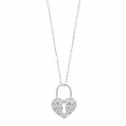 Promo 🌟 Unbranded Sterling Silver 1/10 Carat T.W. Diamond Heart Lock Pendant Necklace 😀