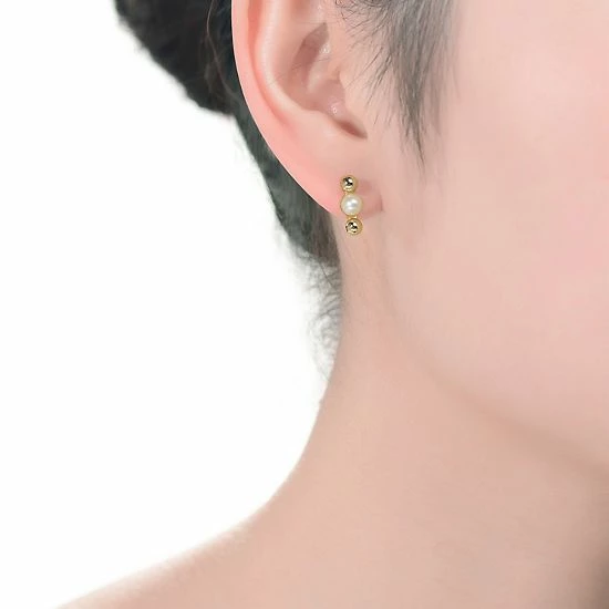 Flash Sale ๐งจ Unbranded 14k Gold Sterling Silver Freshwater Cultured Pearl Ball Earrings ๐ - Image 2