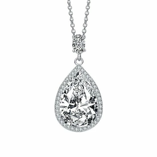Best Sale ⌛ Unbranded Sterling Silver Cubic Zirconia Accent Drop Pendant Necklace ❤️