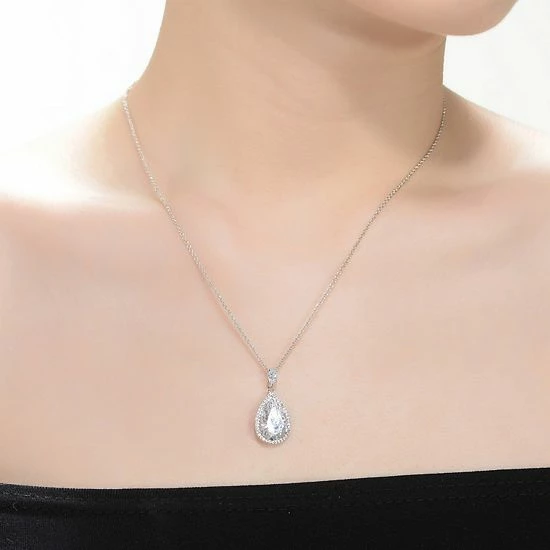 Best Sale ⌛ Unbranded Sterling Silver Cubic Zirconia Accent Drop Pendant Necklace ❤️ - Image 2