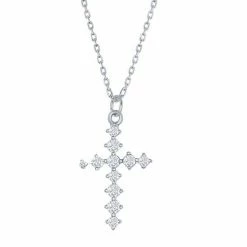 Budget ⭐ Unbranded Sterling Silver Cubic Zirconia Cross Pendant Necklace ✔️
